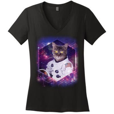 Astronaut Space Cat1 Women's V-Neck T-Shirt
