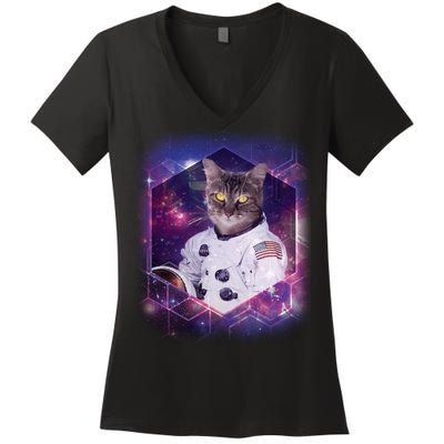 Astronaut Space Cat1 Women's V-Neck T-Shirt