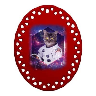 Astronaut Space Cat1 Ceramic Oval Ornament