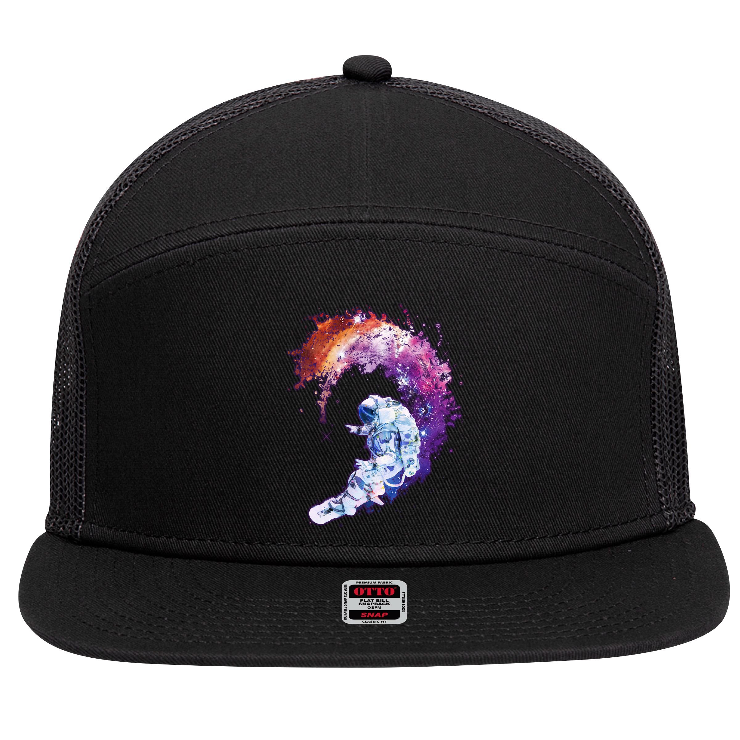 Astronaut Surfing 7 Panel Mesh Trucker Snapback Hat