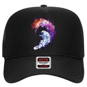 Astronaut Surfing High Crown Mesh Back Trucker Hat