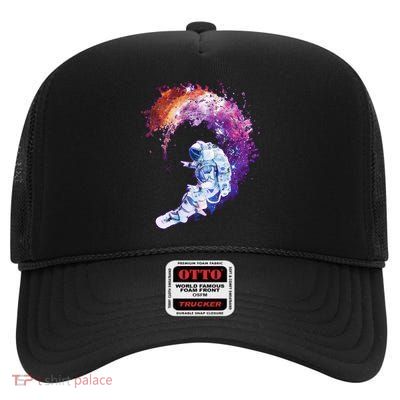Astronaut Surfing High Crown Mesh Back Trucker Hat