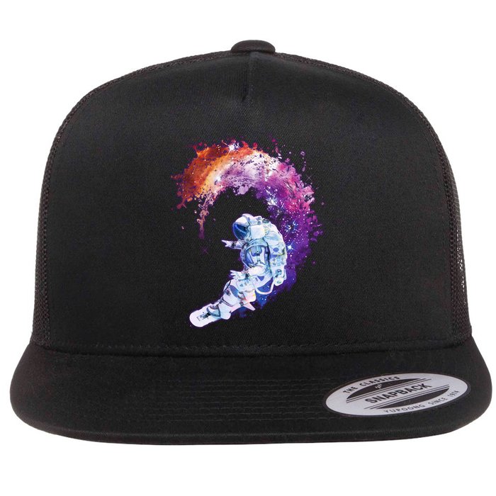 Astronaut Surfing Flat Bill Trucker Hat