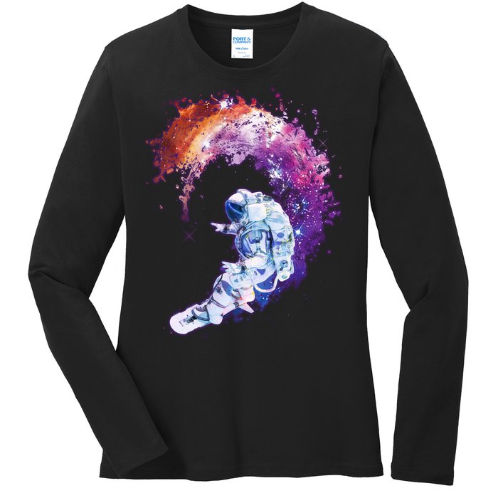 Astronaut Surfing Ladies Long Sleeve Shirt