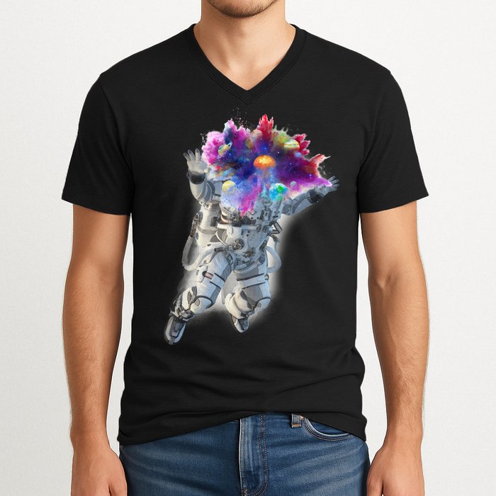 Astronaut Universe Planet Explosion V-Neck T-Shirt