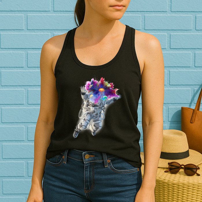 Astronaut Universe Planet Explosion Womens Tank Top