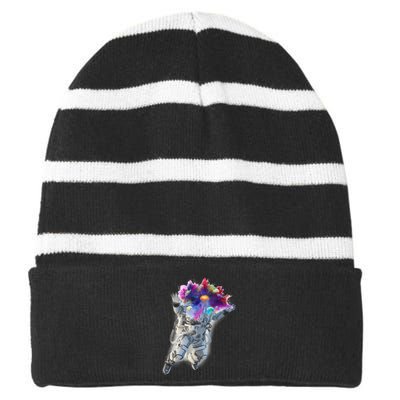 Astronaut Universe Planet Explosion Striped Beanie with Solid Band