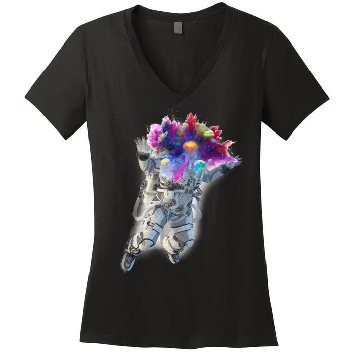 Astronaut Universe Planet Explosion Women's V-Neck T-Shirt