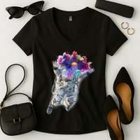 Astronaut Universe Planet Explosion Women's V-Neck T-Shirt