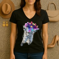 Astronaut Universe Planet Explosion Women's V-Neck T-Shirt