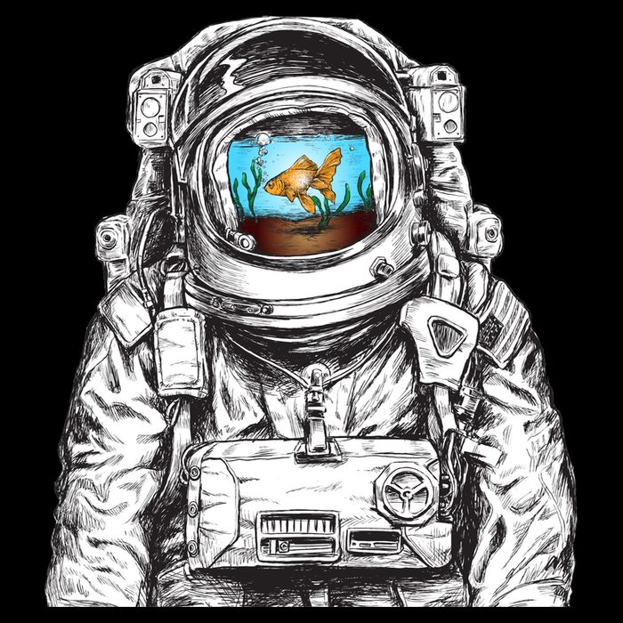 Astronaut With Goldfish Flexfit Unipanel Trucker Cap