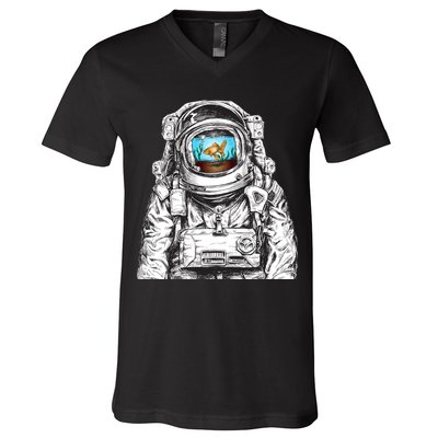 Astronaut With Goldfish V-Neck T-Shirt