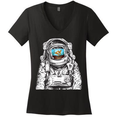 Astronaut With Goldfish Women's V-Neck T-Shirt