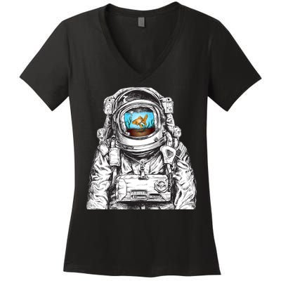 Astronaut With Goldfish Women's V-Neck T-Shirt