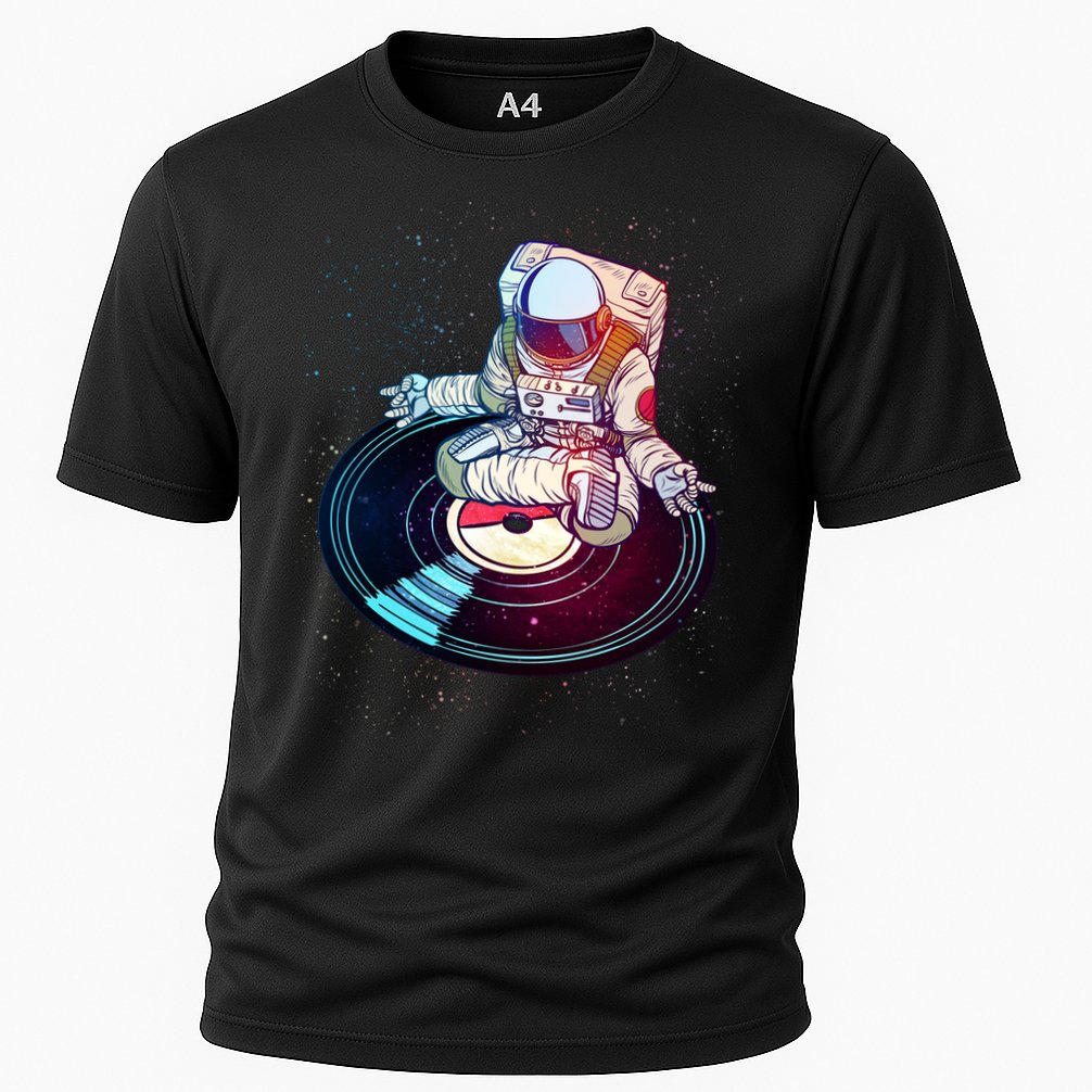 Astronaut Yoga Music Record Cooling Performance Crew T-Shirt