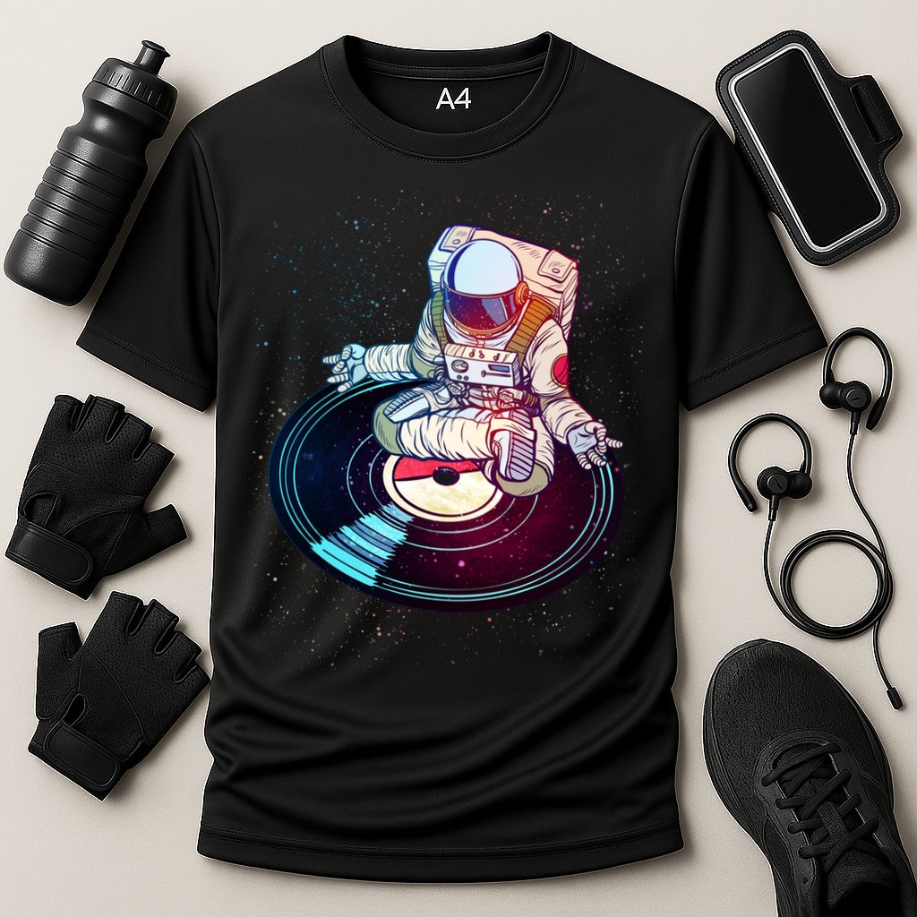Astronaut Yoga Music Record Cooling Performance Crew T-Shirt