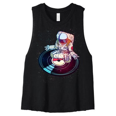 Astronaut Yoga Music Record Women's Racerback Cropped Tank