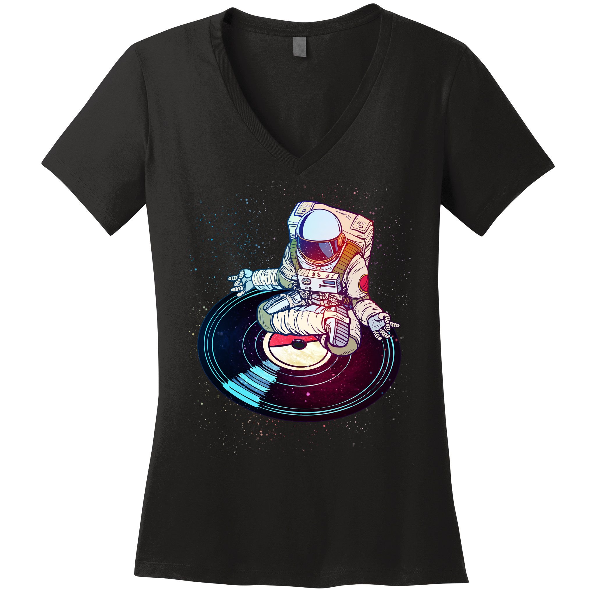 Astronaut Yoga Music Record Women's V-Neck T-Shirt