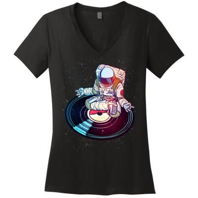 Astronaut Yoga Music Record Women's V-Neck T-Shirt