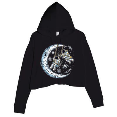 Astronauts Moon Swinging Crop Fleece Hoodie