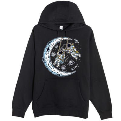 Astronauts Moon Swinging Premium Pullover Hoodie