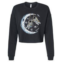 Astronauts Moon Swinging Cropped Pullover Crew