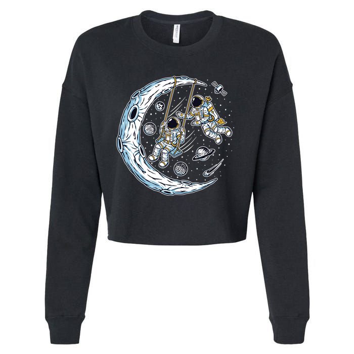 Astronauts Moon Swinging Cropped Pullover Crew