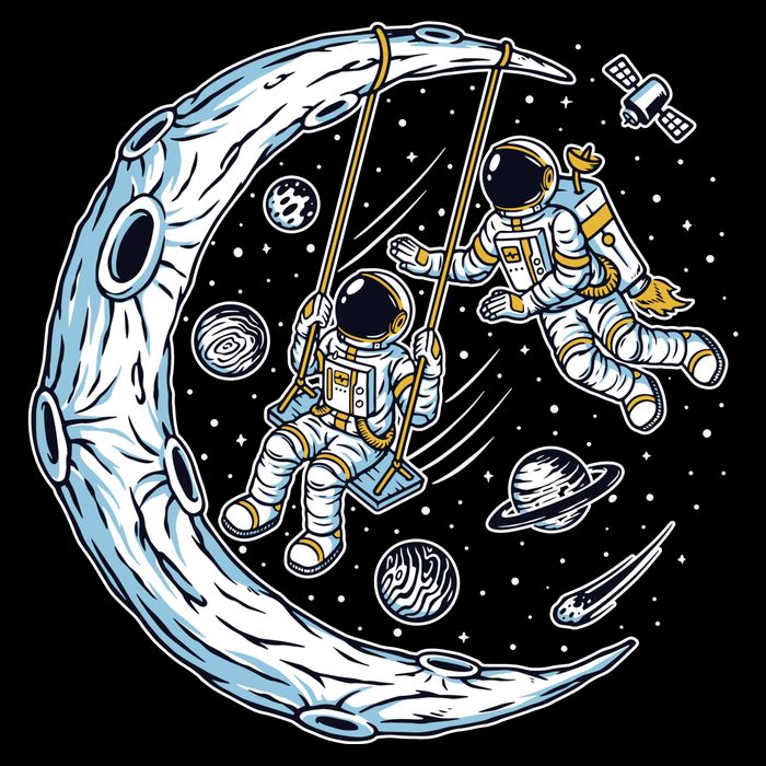 Astronauts Moon Swinging Cropped Pullover Crew
