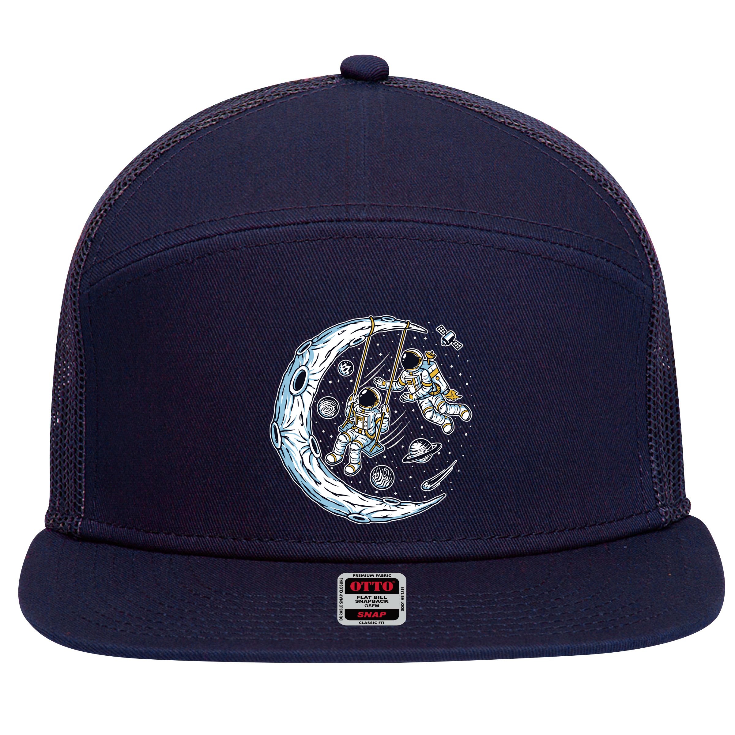 Astronauts Moon Swinging 7 Panel Mesh Trucker Snapback Hat