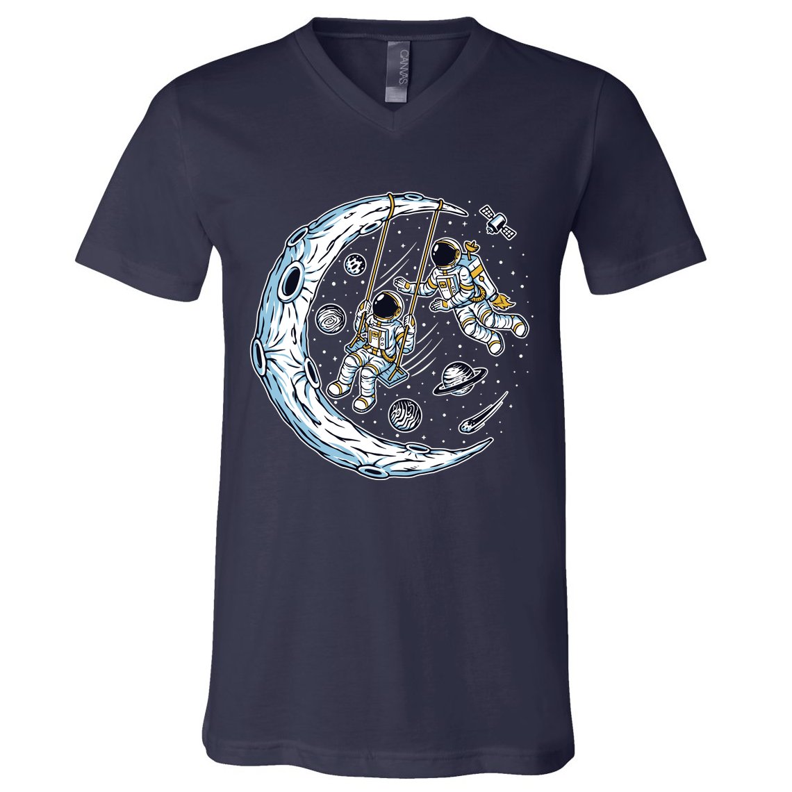 Astronauts Moon Swinging V-Neck T-Shirt