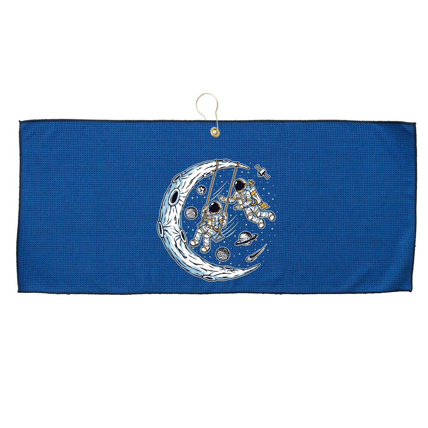 Astronauts Moon Swinging Large Microfiber Waffle Golf Towel