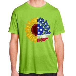 America Sunflower Us Flag 4th July American Patriotic Flower Gift Adult ChromaSoft Performance T-Shirt