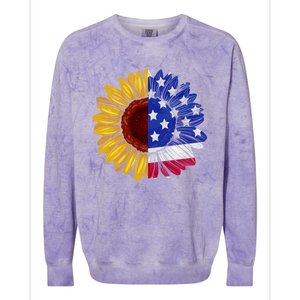 America Sunflower Us Flag 4th July American Patriotic Flower Gift Colorblast Crewneck Sweatshirt