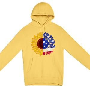 America Sunflower Us Flag 4th July American Patriotic Flower Gift Premium Pullover Hoodie