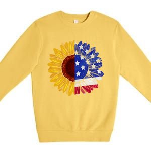 America Sunflower Us Flag 4th July American Patriotic Flower Gift Premium Crewneck Sweatshirt