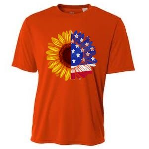 America Sunflower Us Flag 4th July American Patriotic Flower Gift Cooling Performance Crew T-Shirt