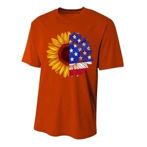 America Sunflower Us Flag 4th July American Patriotic Flower Gift Performance Sprint T-Shirt