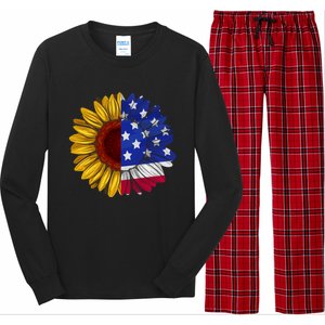 America Sunflower Us Flag 4th July American Patriotic Flower Gift Long Sleeve Pajama Set