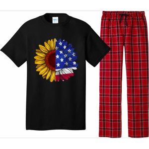 America Sunflower Us Flag 4th July American Patriotic Flower Gift Pajama Set