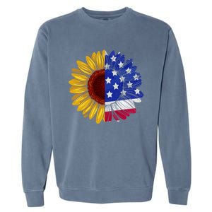 America Sunflower Us Flag 4th July American Patriotic Flower Gift Garment-Dyed Sweatshirt