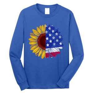 America Sunflower Us Flag 4th July American Patriotic Flower Gift Long Sleeve Shirt