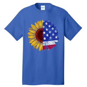 America Sunflower Us Flag 4th July American Patriotic Flower Gift Tall T-Shirt