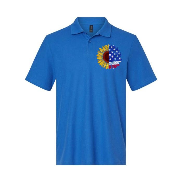 America Sunflower Us Flag 4th July American Patriotic Flower Gift Softstyle Adult Sport Polo