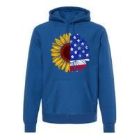 America Sunflower Us Flag 4th July American Patriotic Flower Gift Premium Hoodie