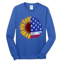 America Sunflower Us Flag 4th July American Patriotic Flower Gift Tall Long Sleeve T-Shirt