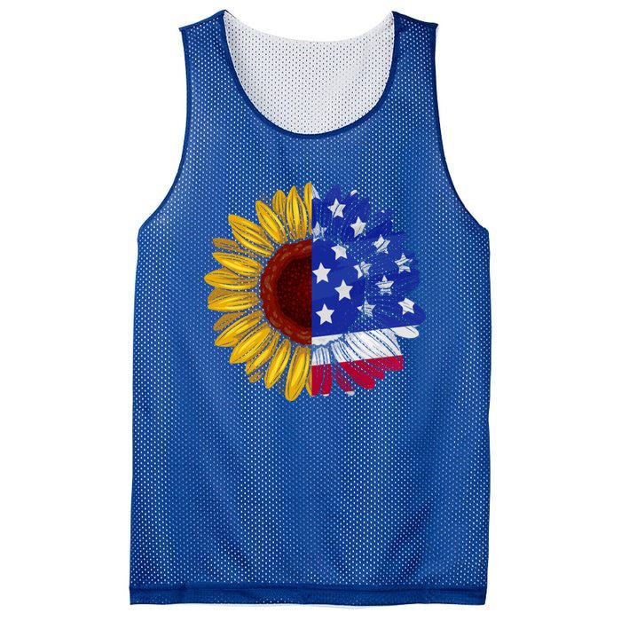 America Sunflower Us Flag 4th July American Patriotic Flower Gift Mesh Reversible Basketball Jersey Tank