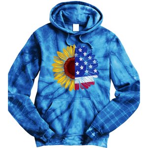 America Sunflower Us Flag 4th July American Patriotic Flower Gift Tie Dye Hoodie