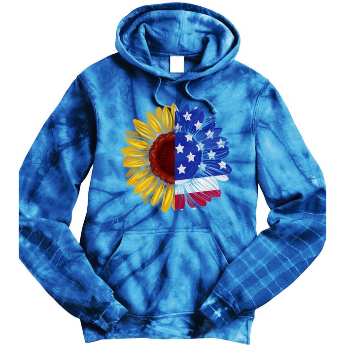 America Sunflower Us Flag 4th July American Patriotic Flower Gift Tie Dye Hoodie