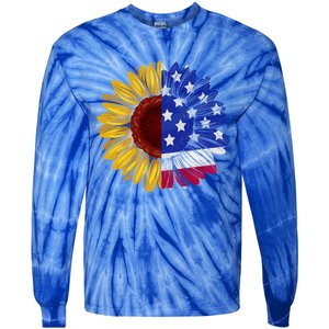 America Sunflower Us Flag 4th July American Patriotic Flower Gift Tie-Dye Long Sleeve Shirt