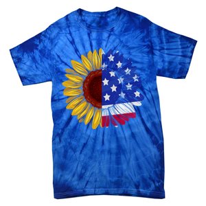 America Sunflower Us Flag 4th July American Patriotic Flower Gift Tie-Dye T-Shirt